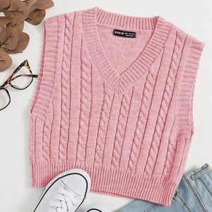 Pink Cable Knit Sweater Vest